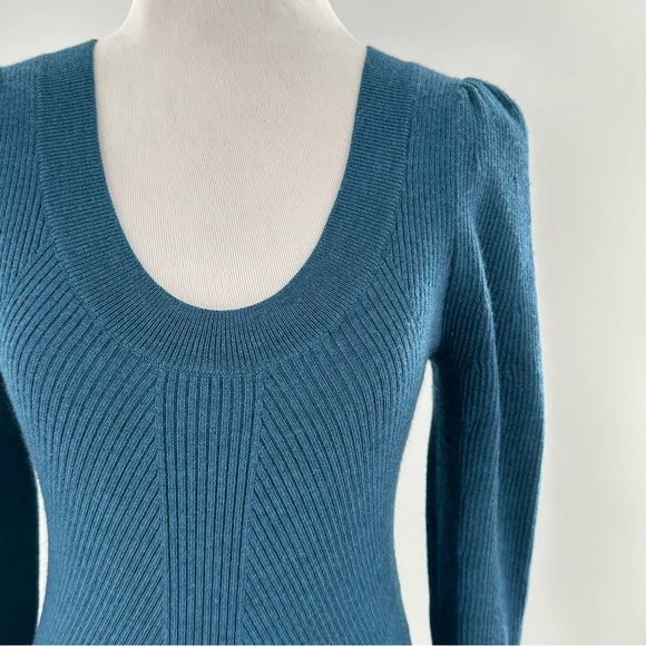 Rebecca Taylor structured sweater size XS blue ribbed 88% wool statement sleeve - Picture 2 of 12